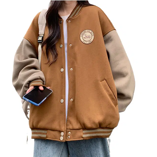 玉儿恋 美式复古宽松棒球领夹克外套 女款