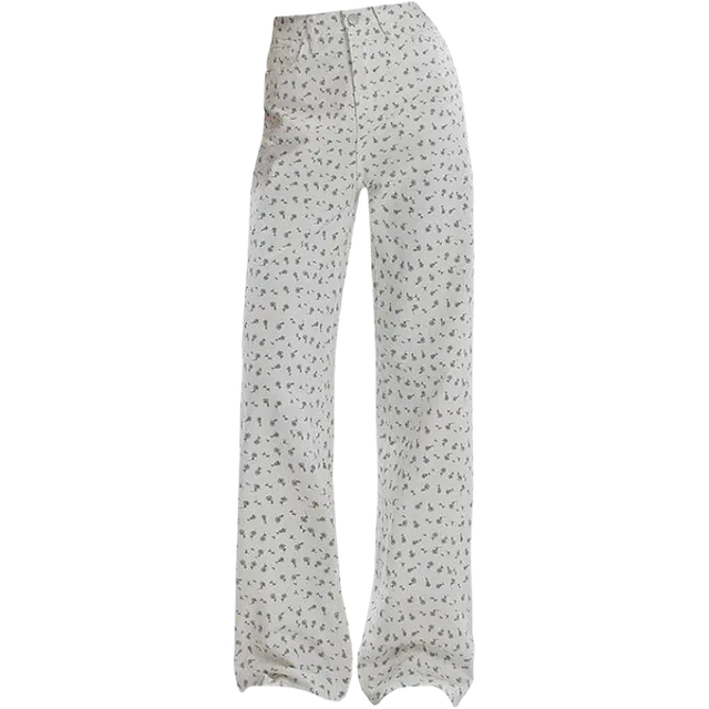 拾籍 田园风时尚高腰小碎花宽松直筒阔腿女夏季百搭舒适垂感拖地休闲裤 女款