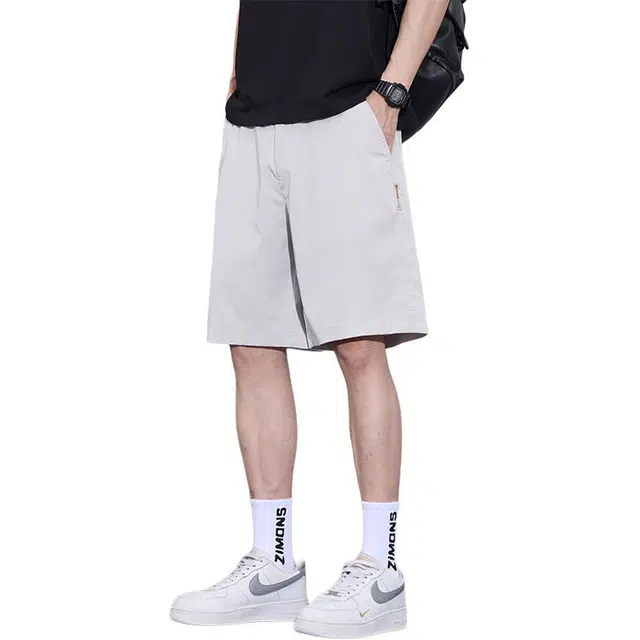 协协乐 天丝男士纯色夏季薄款凉感透气美式高街宽松直筒冰丝休闲百搭运动通勤五分中裤牛仔短裤 男款