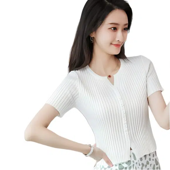 纤丝鸟 韩系开衫时尚小个子修身显瘦纯色百搭纽扣针织衫 女款