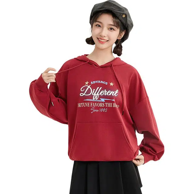 三福 美式学院风连帽宽松卫衣 男女同款
