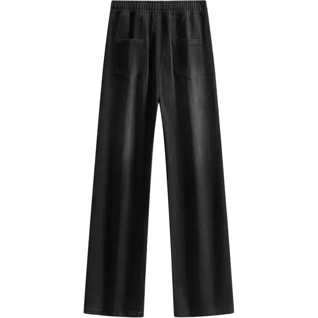 加菲猫家族 纯色基础复古风水洗做旧宽松直筒垂感柔软舒适透气系带印花设计日常通勤百搭街头个性酷帅中腰牛仔裤 男女同款