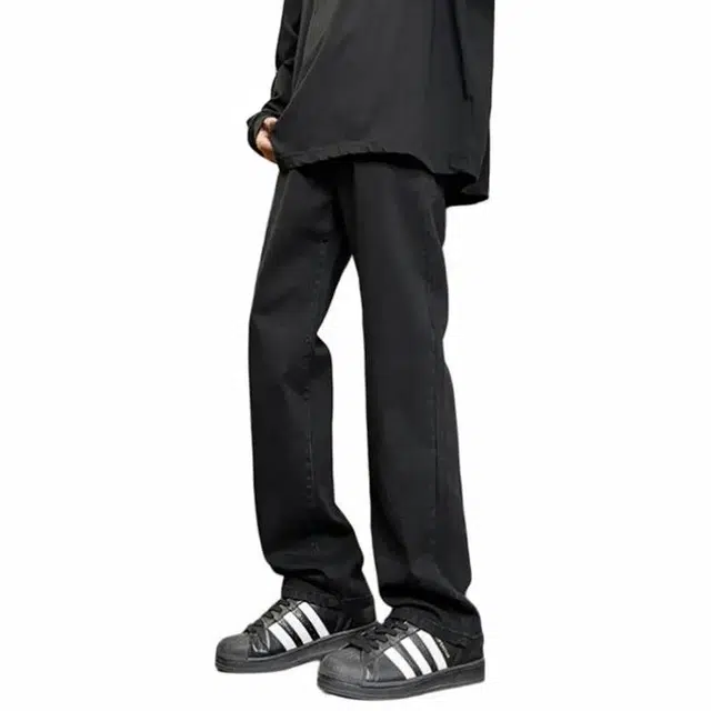 八哥 微喇美式水洗做旧弯刀长裤高街废土风潮牌纯色时尚垂感显高显瘦基础款百搭中腰修身窄版休闲运动牛仔裤 男女同款