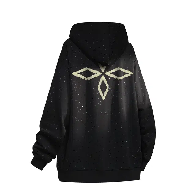 物质公式 满天星系列 重磅美式高街复古趣味创意胶带四角星图案字母印花潮流时尚连帽宽松百搭基础款简约休闲头套落肩袖长袖卫衣 男女同款