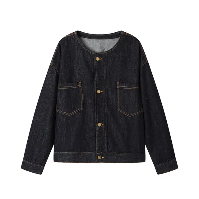 曲韩 圆领宽松舒适休闲长袖牛仔外套 女款