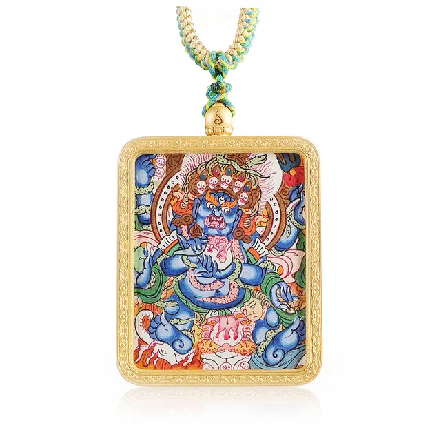 喃呢 精工手绘藏式热贡唐卡摩柯无量六臂大黑天蛇年招财转运 新中式国风国潮旺福平安吉祥好运 铜合金 项链 男女同款情侣款