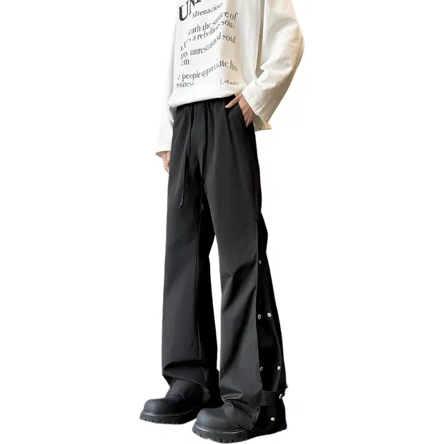 物质公式 美式复古高街潮牌侧边排扣拼接防风防水纯色垂感拖地高级感休闲裤 男女同款