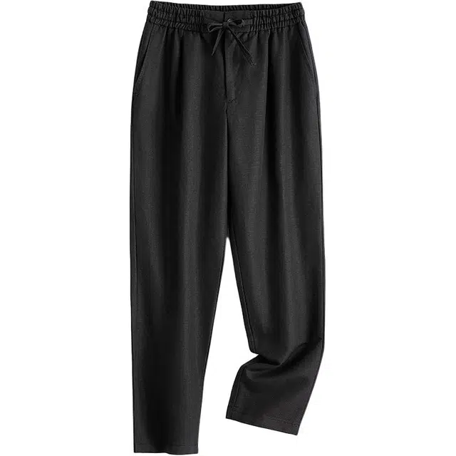 太子龍 亚麻男式夏季薄款透气中国风松紧腰棉麻中青年直筒长裤子休闲裤 男女同款