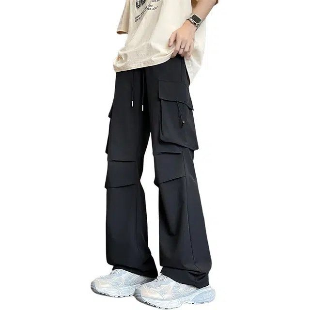 顶峰保罗 美式机能褶皱伞兵解构工装直筒长裤宽松百搭凉感透气舒适设计感痞帅阔腿休闲裤 男女同款