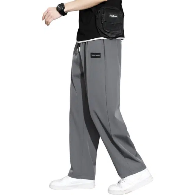 顶峰保罗 冰丝速干薄款字母直筒运动长裤情侣款宽松透气高级感显瘦显高垂感阔腿休闲裤 男女同款