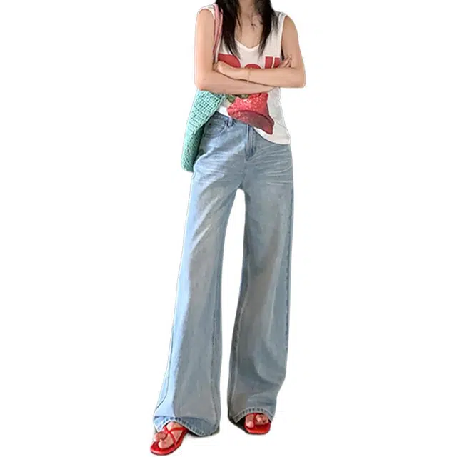 如续 高腰复古宽松阔腿拖地牛仔裤 女款