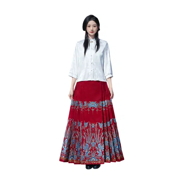 荟萃阁 新中式刺绣提花立领衬衫上衣一片式重工刺绣马面裙裙装套装 女款