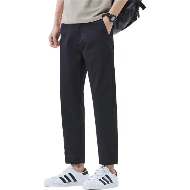潮人榜 日系宽松日常通勤百搭夏季冰丝棉弹直筒九分休闲裤 男女同款