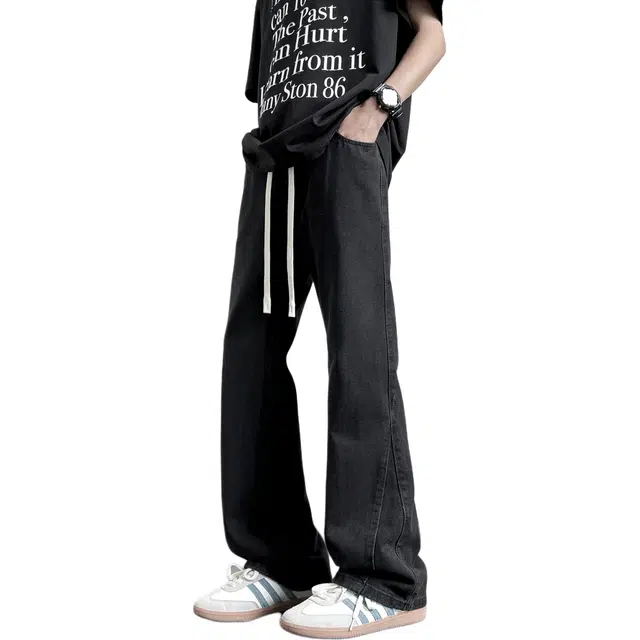 华夏儿女 美式高街潮牌时尚百搭宽松直筒微喇夏季显高氛围感中腰垂感日常通勤牛仔裤 男女同款