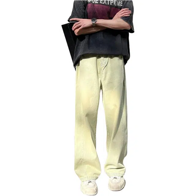 宝米卡 复古做旧宽松阔腿美式水洗牛仔裤 男女同款