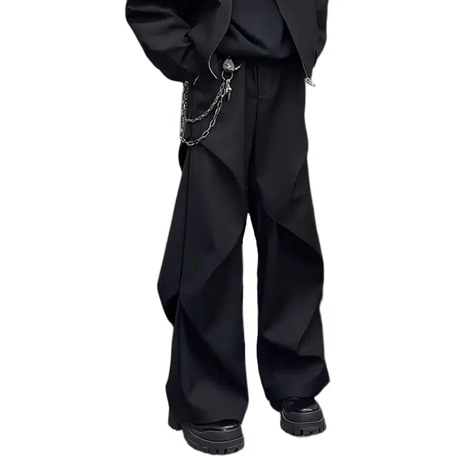 徐百货 弯刀微喇西裤褶皱垂感伞兵阔腿裤子潮牌高街宽松百搭休闲裤 男女同款