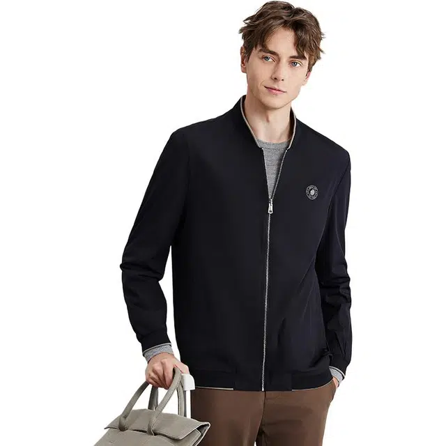 红豆 双面穿休闲舒适商务夹克外套 男女同款 黑色