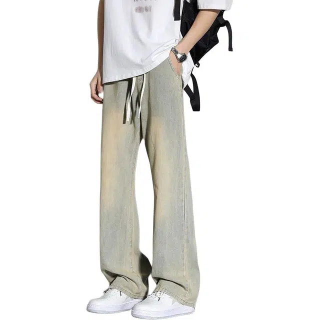 童先森 星星后拉链美式高街裤子潮牌痞帅炸街合身微喇裤牛仔裤 男款