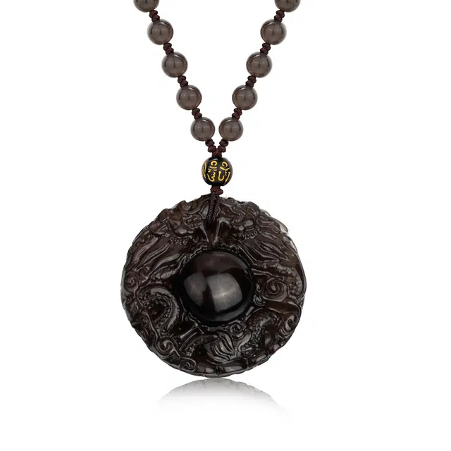 彗时 双龙护主霸气招财纳福转运龙纹吊坠 精致小众轻奢复古设计 送礼盒物男友老公 黑曜石 项链 男女同款情侣款