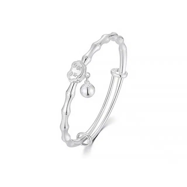 前方大荒野 竹节如意平安锁铃铛镯子岁岁平安吉祥如意招财进宝新中式时尚小众设计温柔文雅甜美迷人精致气质#好运 合金 手镯 女款