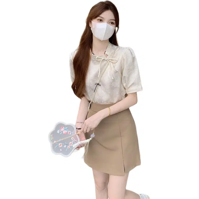 水中花 新中式立领泡泡袖改良旗袍短袖衬衫 女款