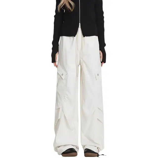 柏黛妃 裤子女美式大口袋褶皱跳舞百搭宽松直筒休闲裤工装裤 女款