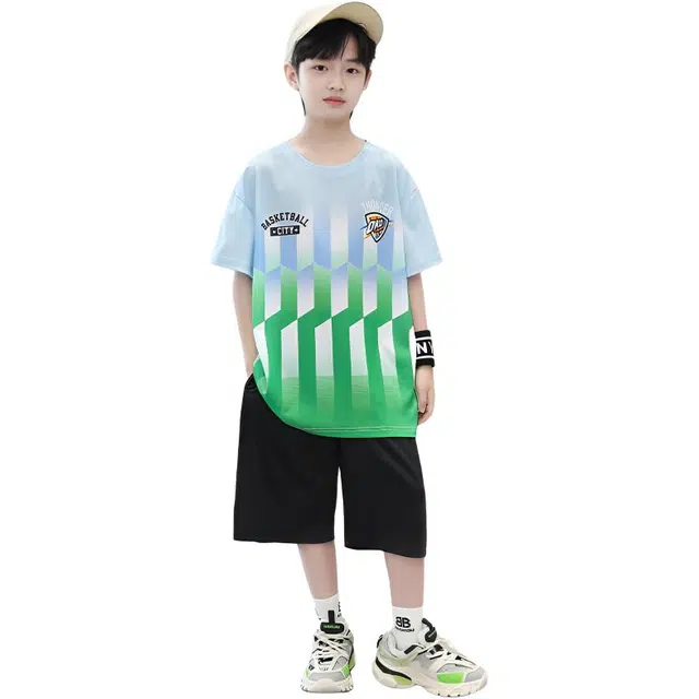 泰迪珍藏休闲运动套装 儿童篮球服夏季装男童装中大童短袖两件套男孩训练服速干衣 青少年