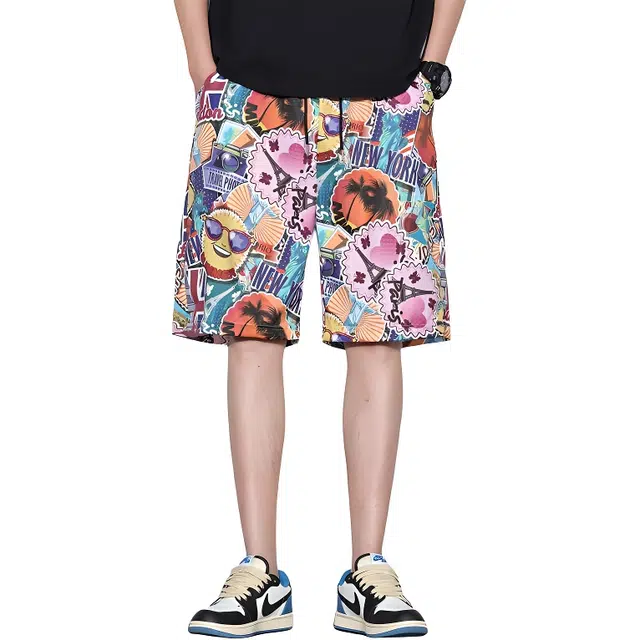 大白鲨 品牌高端印花凉感五分裤子青少年直筒沙滩休闲短裤 男女同款