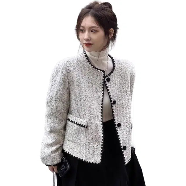 玉儿恋 法式短款单排扣夹克外套 女款 灰白色