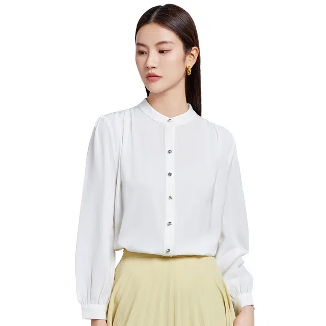 富铤 文艺风简约纯色立领长袖衬衫 女款