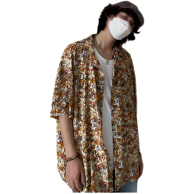 木木兔 复古夏威夷碎花休闲透气时尚简约轻便轻便简约短袖衬衫 男款
