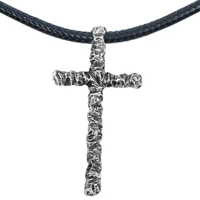 【可定制刻字】 白木黑冰 风骨十字架 个性复古原创小众设计嘻哈潮流时尚 银合金 项链 男款 礼盒 送男生好物 男朋友 男士 学生