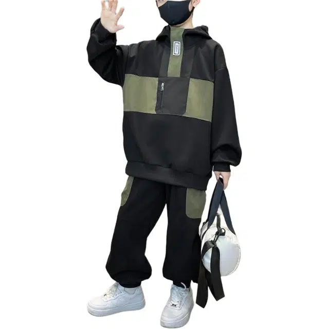 浪莎 连帽套头落肩袖卫衣舒适时尚束脚长裤休闲运动套装 青少年
