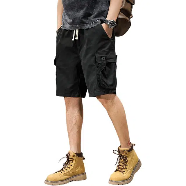 前进牛 美式休闲高街潮牌纯棉拼接大口袋夏季薄款户外运动五分裤宽松休闲工装短裤 男女同款