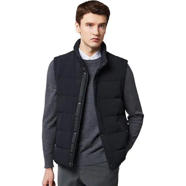 佛朗尼·齐拉 纯色立领保暖微弹拉链马甲 男款 元黑色