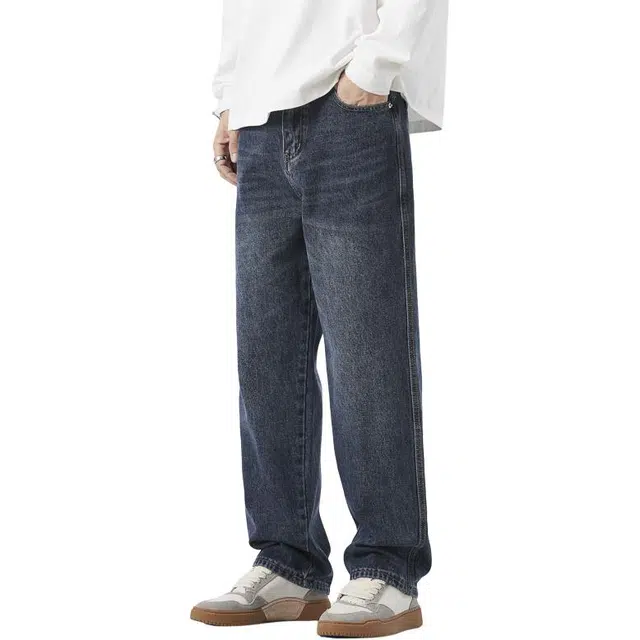 帝狼牛 经典美式水洗做旧宽松百搭舒适休闲直筒牛仔裤 男女同款