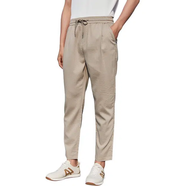 古鲨 凉爽泡泡纱冰丝系带松紧裤直筒休闲裤 男款