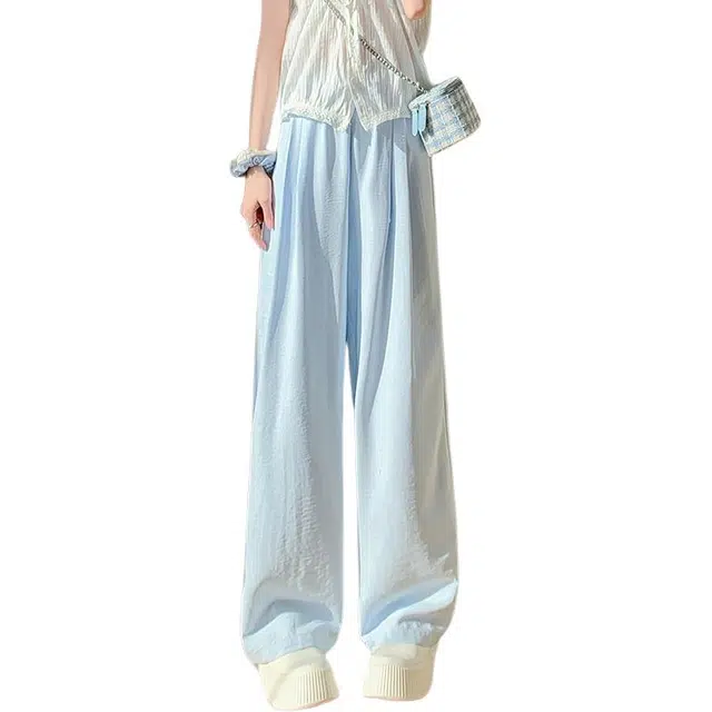 欧迪芬 高街垂感阔腿长款糯米褶皱慵懒风宽松百搭休闲裤 女款