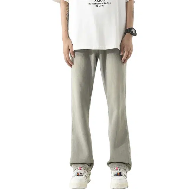 八哥 复古高街美式简约中腰宽松牛仔裤 男女同款