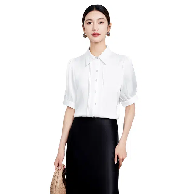 富铤 纯色尖领短袖衬衫 女款