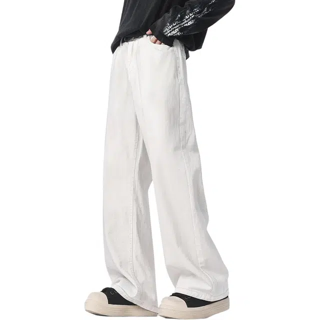 童先森 春季 潮牌宽松阔腿直筒纯色时尚百搭休闲裤 男款