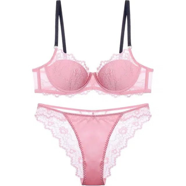 潞优野 显大性感蕾丝薄绵杯文胸聚拢上托胸罩舒适透气内衣裤套装 女款