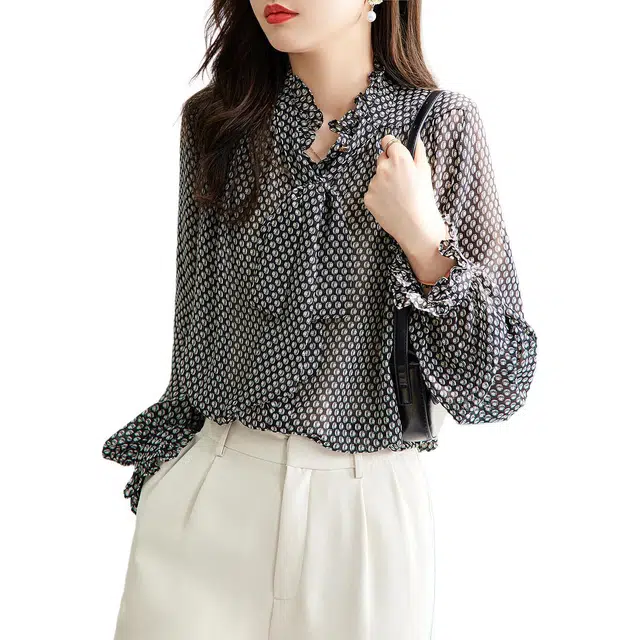 【dme】 宽松薄款复古长袖雪纺衫 女款 印花