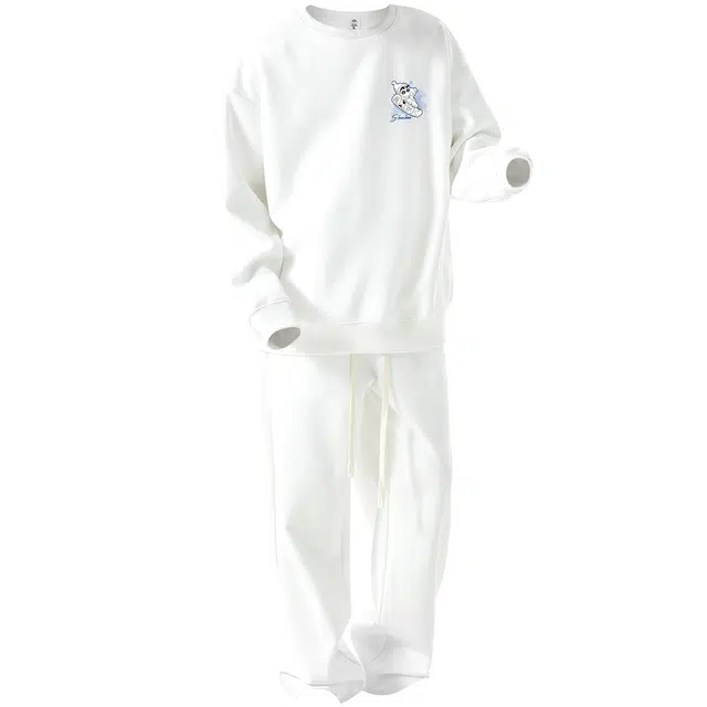 蜡笔小新 小新滑雪字母印花圆领卫衣卡通抽绳宽松直筒裤休闲运动套装 男女同款