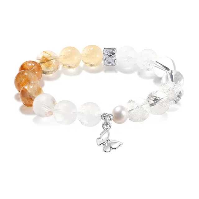 【普陀山官方已过香】 普陀山文创 蝶舞翩翩净化磁场能量白幽灵财富运势转运招财致富八方来财黄塔晶#好运 白水晶 手串 男女同款情侣款