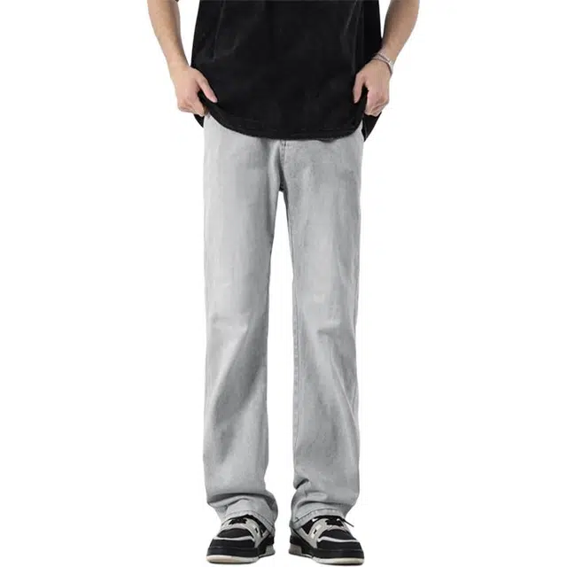 隐狼世家 潮牌夏季直筒百搭休闲弯刀裤子牛仔裤 男款