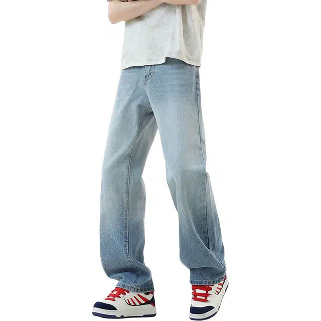 隐狼世家 直筒水洗宽松柔软垂感牛仔裤 男款