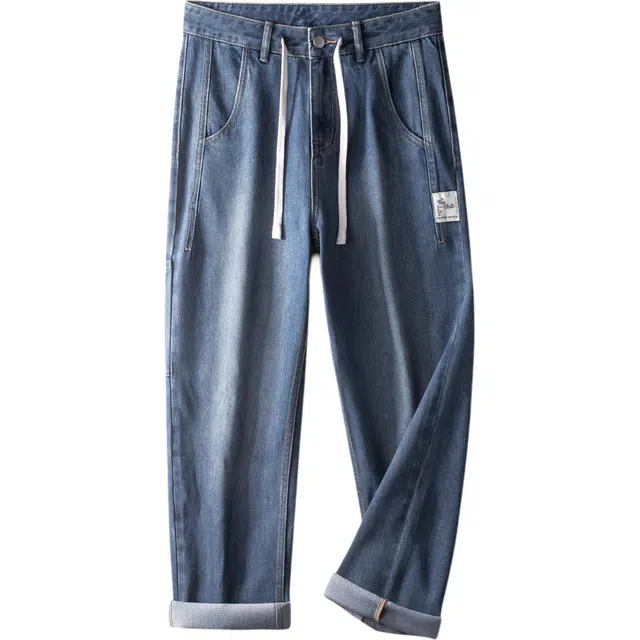 帝狼牛 经典基础款做旧复古休闲百搭系带日常通勤舒适牛仔裤 男女同款