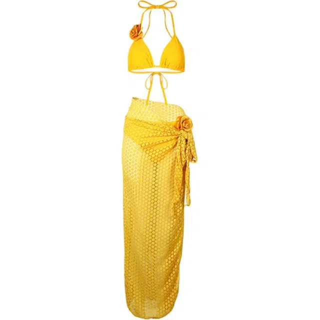 潞优野 时尚舒适分体三件套海岛度假风简约比基尼 女款