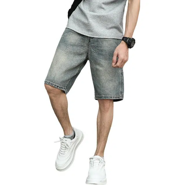 潮人榜 夏季美式潮牌宽松直筒工装复古五分裤子潮流百搭痞帅炸街高级感牛仔短裤 男款